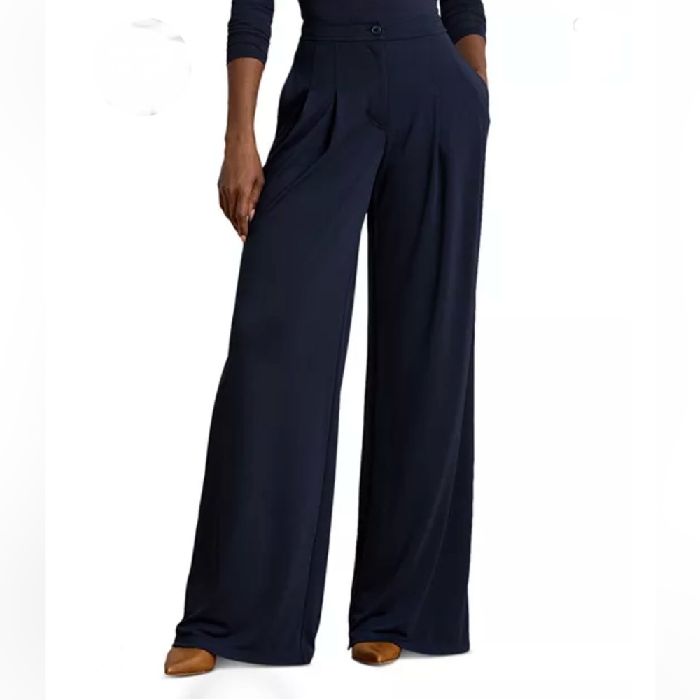 Lauren Ralph Lauren Navy Blue Pleated Wide Leg Pants Size 14W New - Picture 5 of 11